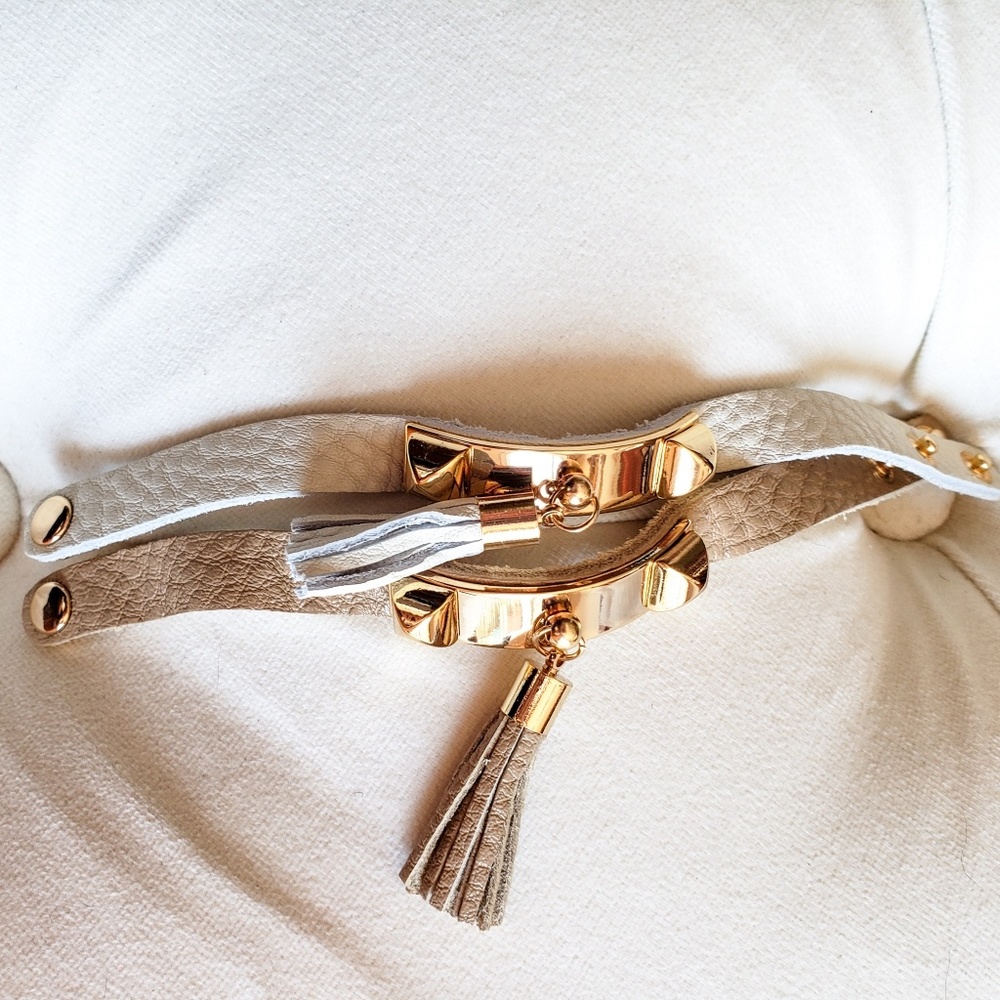 BOHO TASSEL LEATHER BRACELET in BEIGE